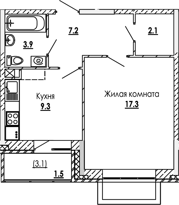 1-комнатная квартира