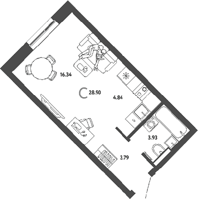 Планировка: Студия 28,9 м² в ЖК «Страна.Парковая»