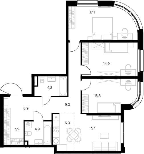 Планировка: Квартира евро-4 97,6 м² в ЖК «Адмирал»