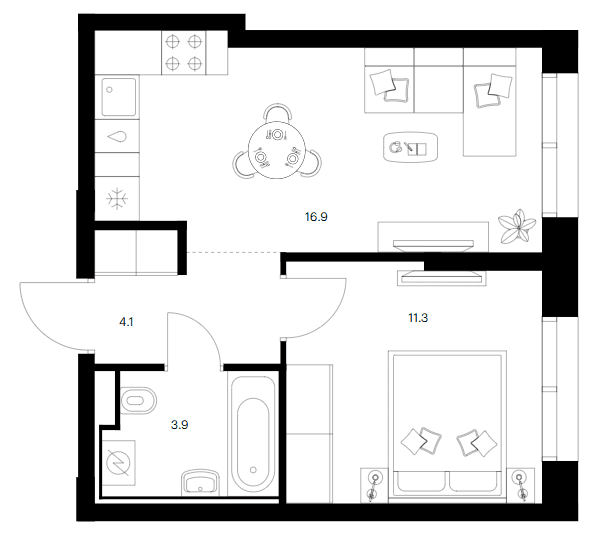 Планировка: 1-комнатная квартира 36,2 м² в ЖК «Зеленый парк»