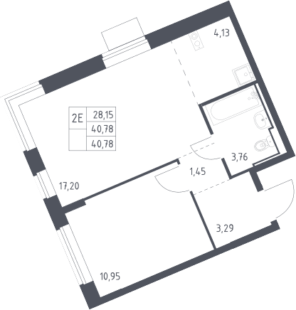 Планировка: Евродвушка 40,8 м² в ЖК «Молжаниново»