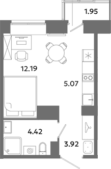 Планировка: Студия 25,6 м² в ЖК «Загляденье»