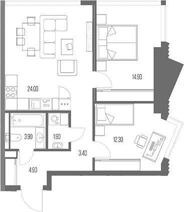 Планировка: 2-комнатная квартира 65,3 м² в ЖК «Северный Порт»