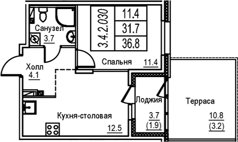 Планировка: 1-комнатная квартира 31,7 м² в ЖК «Экография»