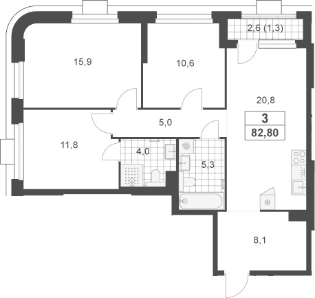 Планировка: Квартира евро-4 81,5 м² в ЖК «Южные сады»