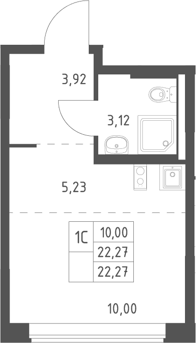 Планировка: Студия 22,3 м² в ЖК «Большое Юрлово»
