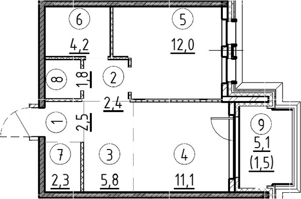 Планировка: 1-комнатная квартира 45,7 м² в ЖК «Дом А»