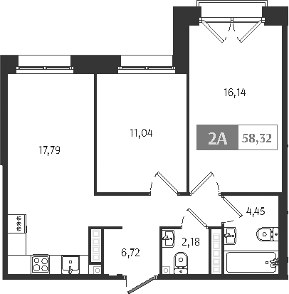 Планировка: Евротрёшка 58,3 м² в ЖК «Ranta Residence»