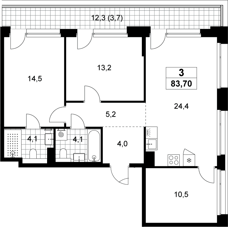 Планировка: Квартира евро-4 80 м² в ЖК «Хольм»