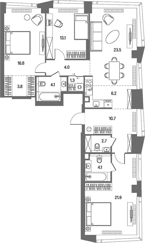 Планировка: Квартира евро-4 112 м² в ЖК «КОД Сокольники»