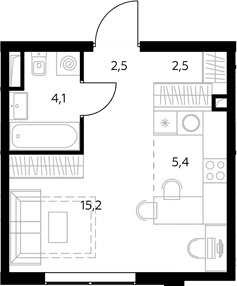 Планировка: Студия 30 м² в ЖК «Адмирал»