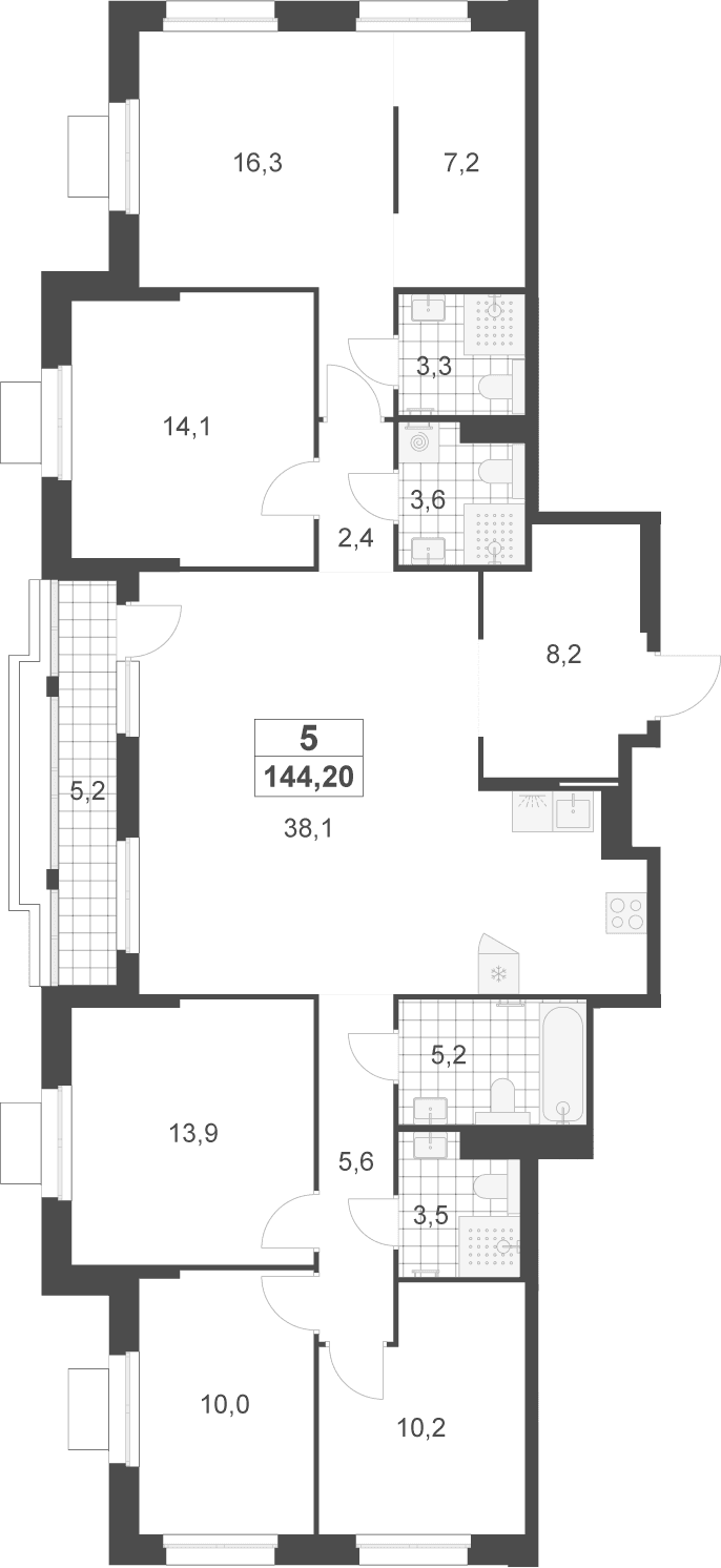 Планировка: 5-комнатная квартира 141,6 м² в ЖК «Деснаречье»