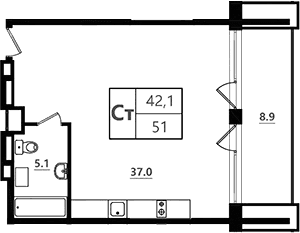 Планировка: Студия 42,1 м² в ЖК «Морская Ривьера»