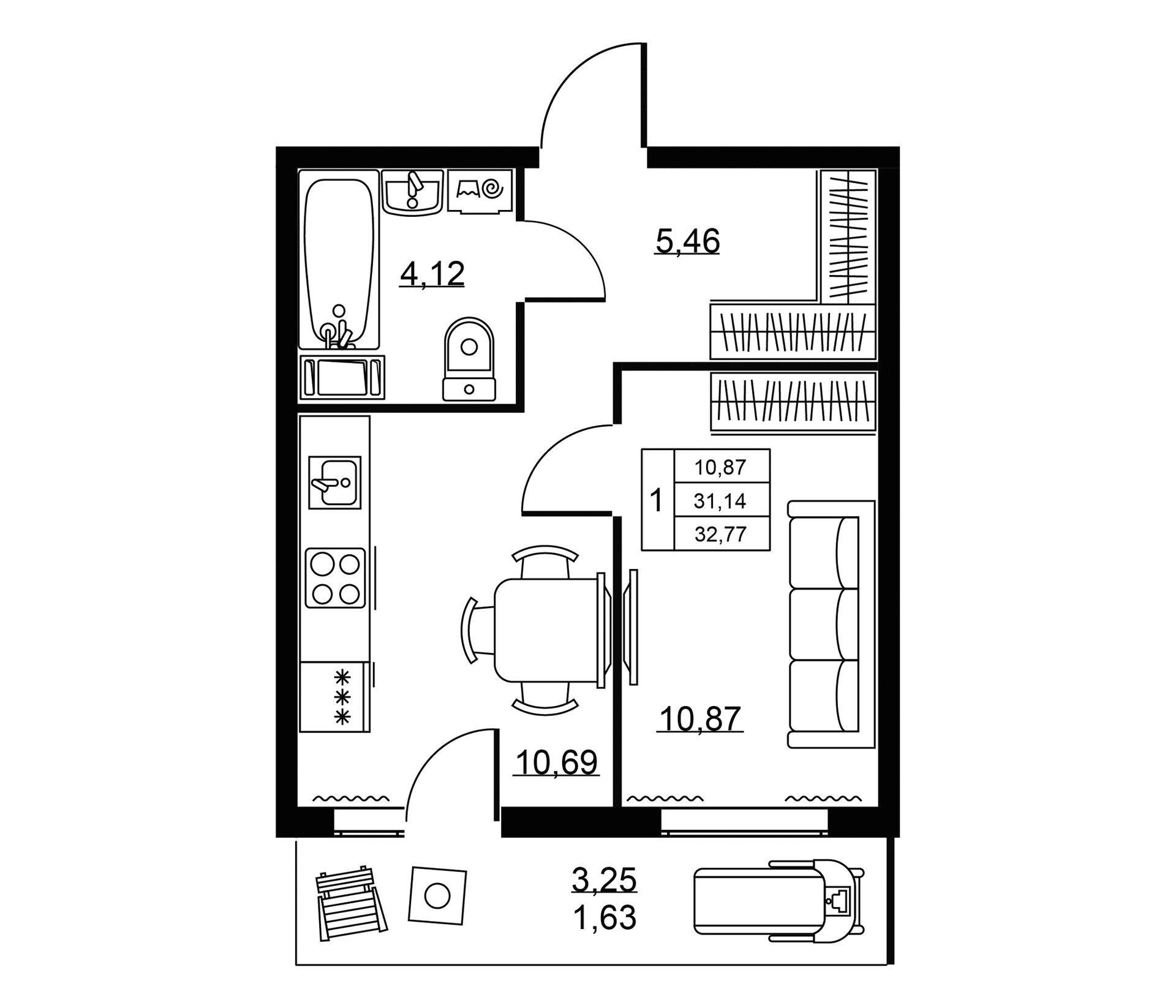 Планировка: 1-комнатная квартира 31,1 м² в ЖК «Пулковское, 34»