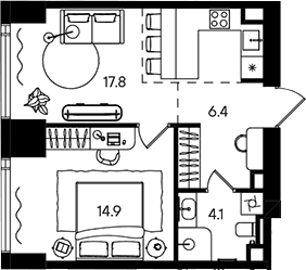 Планировка: Евродвушка 43,2 м² в ЖК «СТОУН Блик»