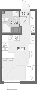 Планировка: Студия 21,6 м² в ЖК «Морская миля»