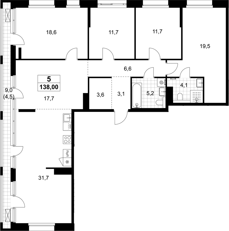 Планировка: Квартира евро-5 133,5 м² в ЖК «Хольм»