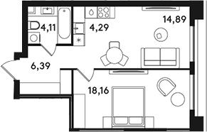Планировка: Евродвушка 47,8 м² в ЖК «СОЛОС»