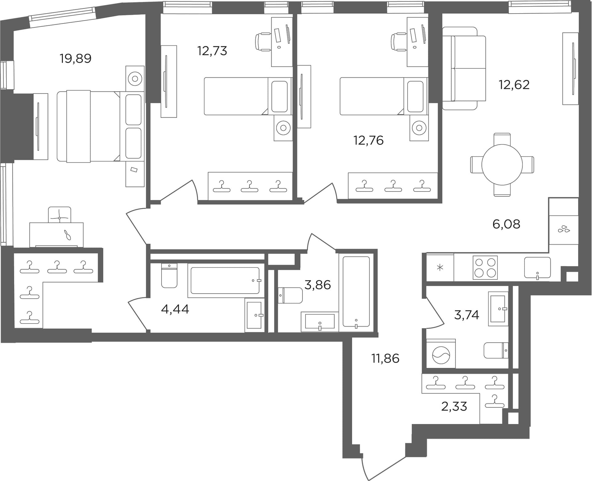 Планировка: Квартира евро-4 90,3 м² в ЖК «Сикрет Гарден»
