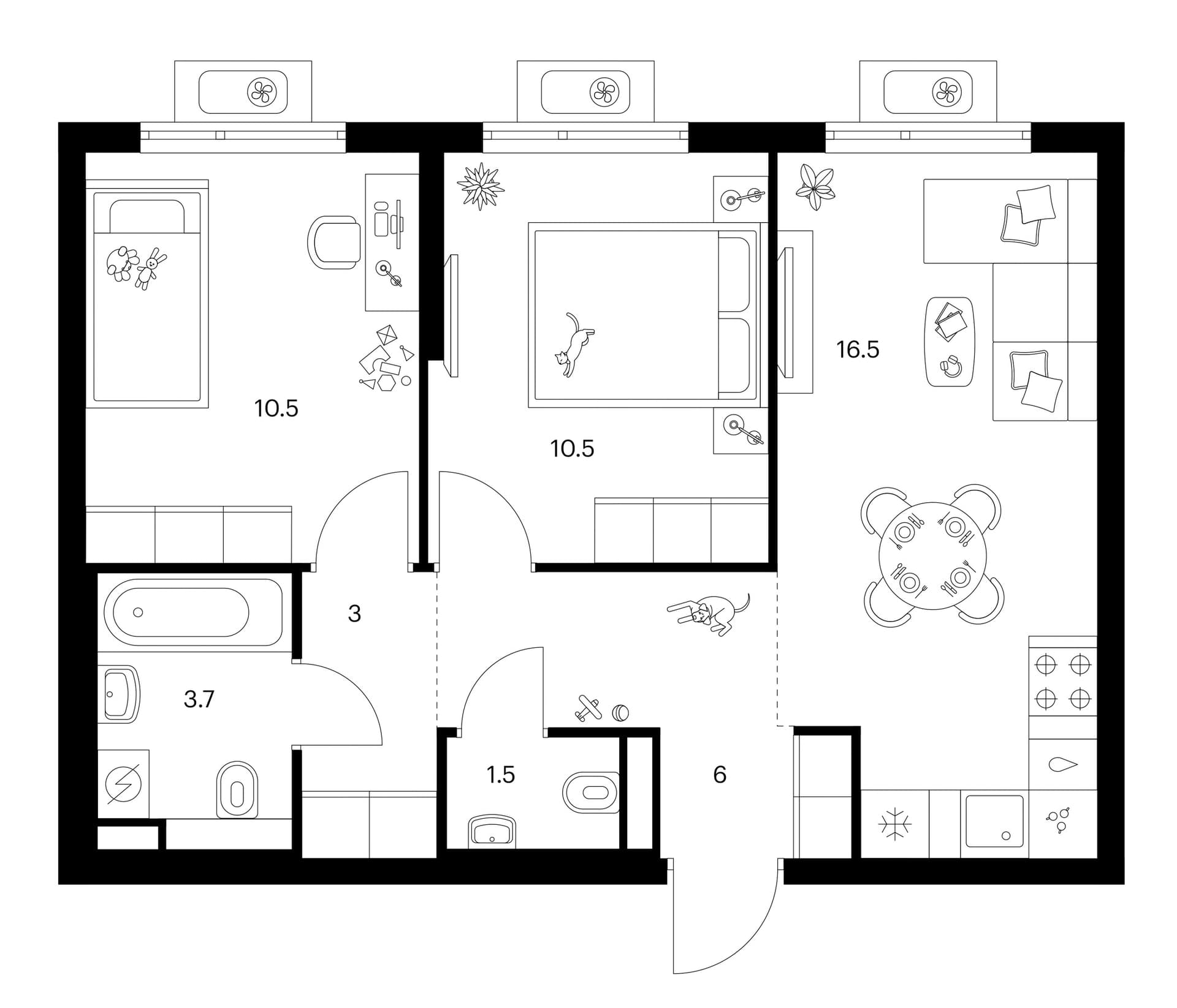Планировка: 2-комнатная квартира 51,7 м² в ЖК «Белая Дача парк»