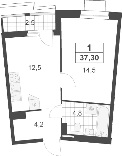Планировка: 1-комнатная квартира 36,1 м² в ЖК «Деснаречье»