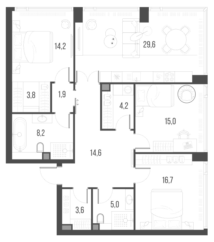 Планировка: Квартира евро-4 116,8 м² в ЖК «HIGH LIFE»