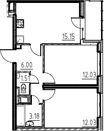 Планировка: Евротрёшка 49,9 м² в ЖК «Аэросити»