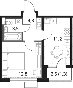 Планировка: 1-комнатная квартира 31,8 м² в ЖК «1-й Шереметьевский»