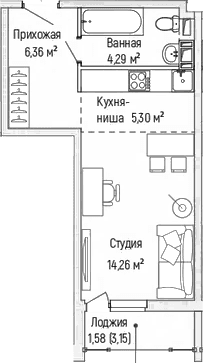 Планировка: Студия 30,2 м² в ЖК «Рига Хиллс»