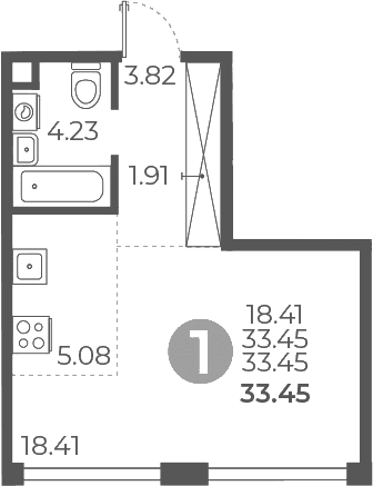 Планировка: Студия 33,5 м² в ЖК «Мневники от Гранель»