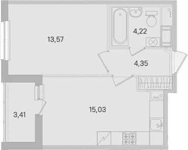 Планировка: Евродвушка 37,2 м² в ЖК «Ясно.Янино»