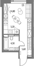 Планировка: Студия 28,1 м² в ЖК «Апсайд Тауэрс»