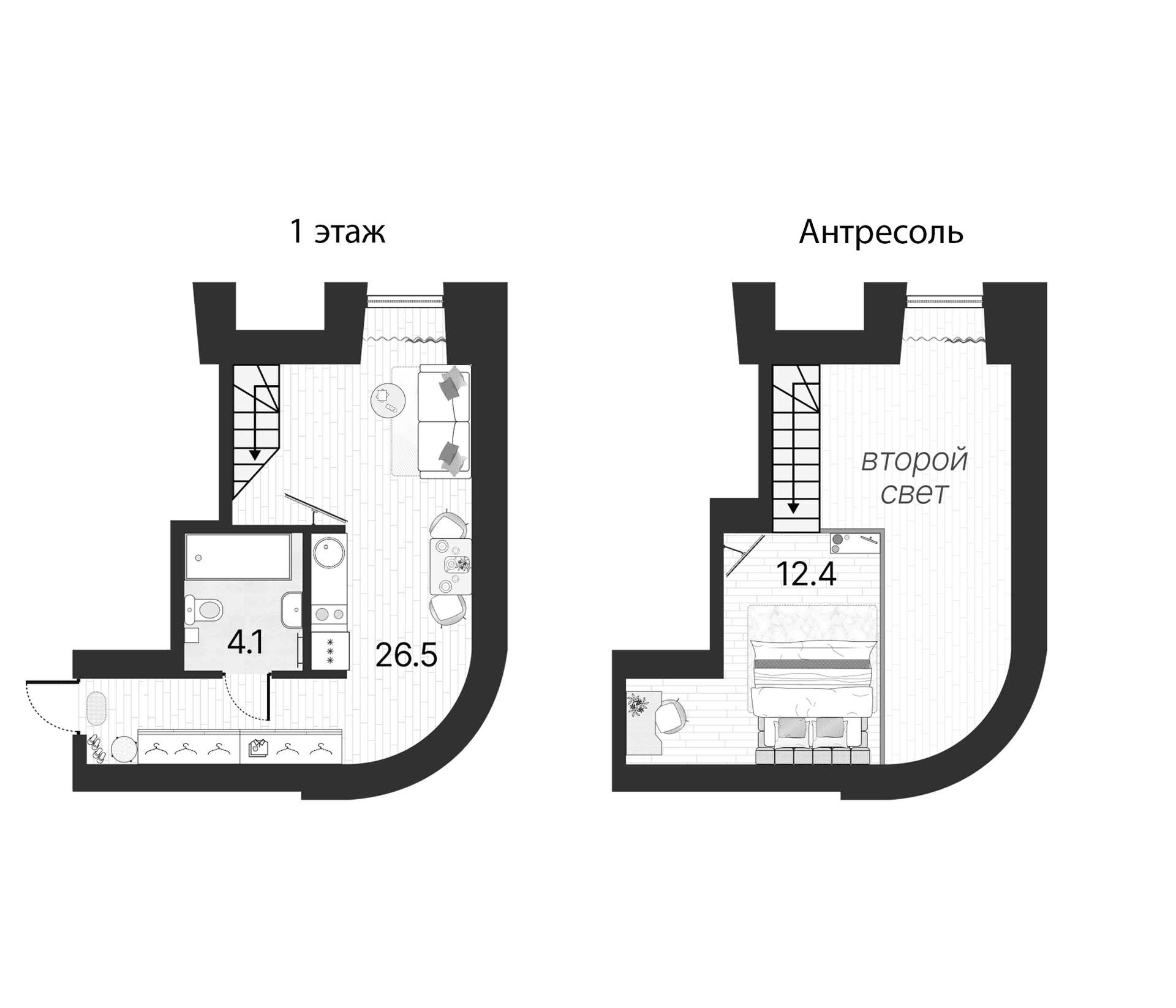 Планировка: Евродвушка 42,7 м² в ЖК «Serebro by Avenue-apart»