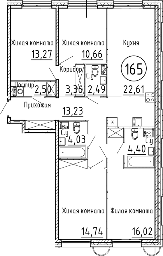 Планировка: Квартира евро-5 107,3 м² в ЖК «Остров Первых»
