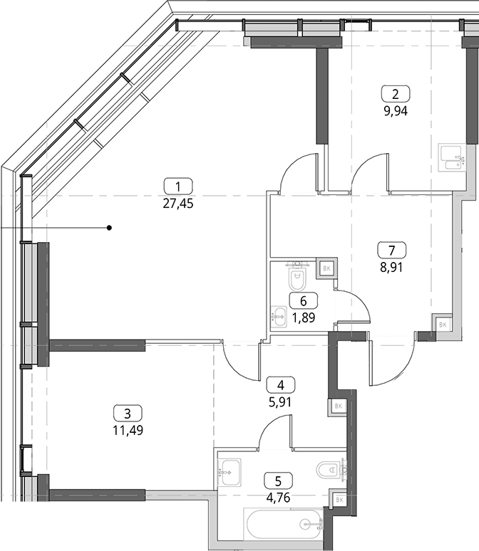 Планировка: 2-комнатная квартира 70,4 м² в ЖК «СИТИДЗЕН»