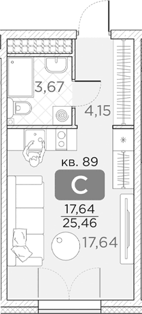 Планировка: Студия 25,5 м² в ЖК «Гильдия»