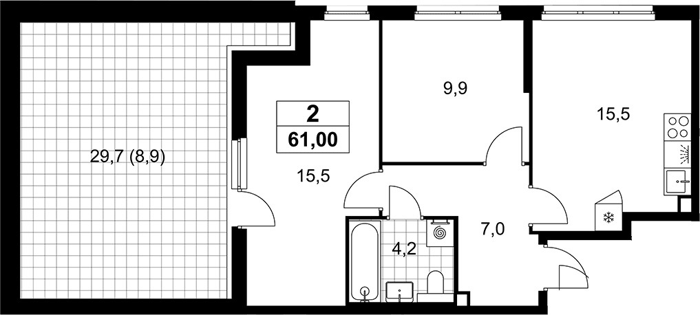 Планировка: Евротрёшка 52,1 м² в ЖК «Деснаречье»