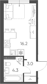 Планировка: Студия 23,5 м² в ЖК «Пулково Лейк»