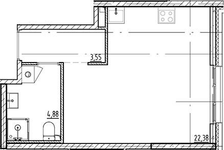 Планировка: Студия 30,8 м² в ЖК «Галерная Гавань»