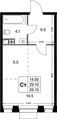 Планировка: Студия 29,1 м² в ЖК «Кореневский Форт 2.3»
