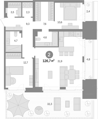 Планировка: 2-комнатная квартира 87,2 м² в ЖК «Квартал Издание»