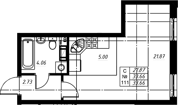 Планировка: Студия 33,8 м² в ЖК «Огоньки»