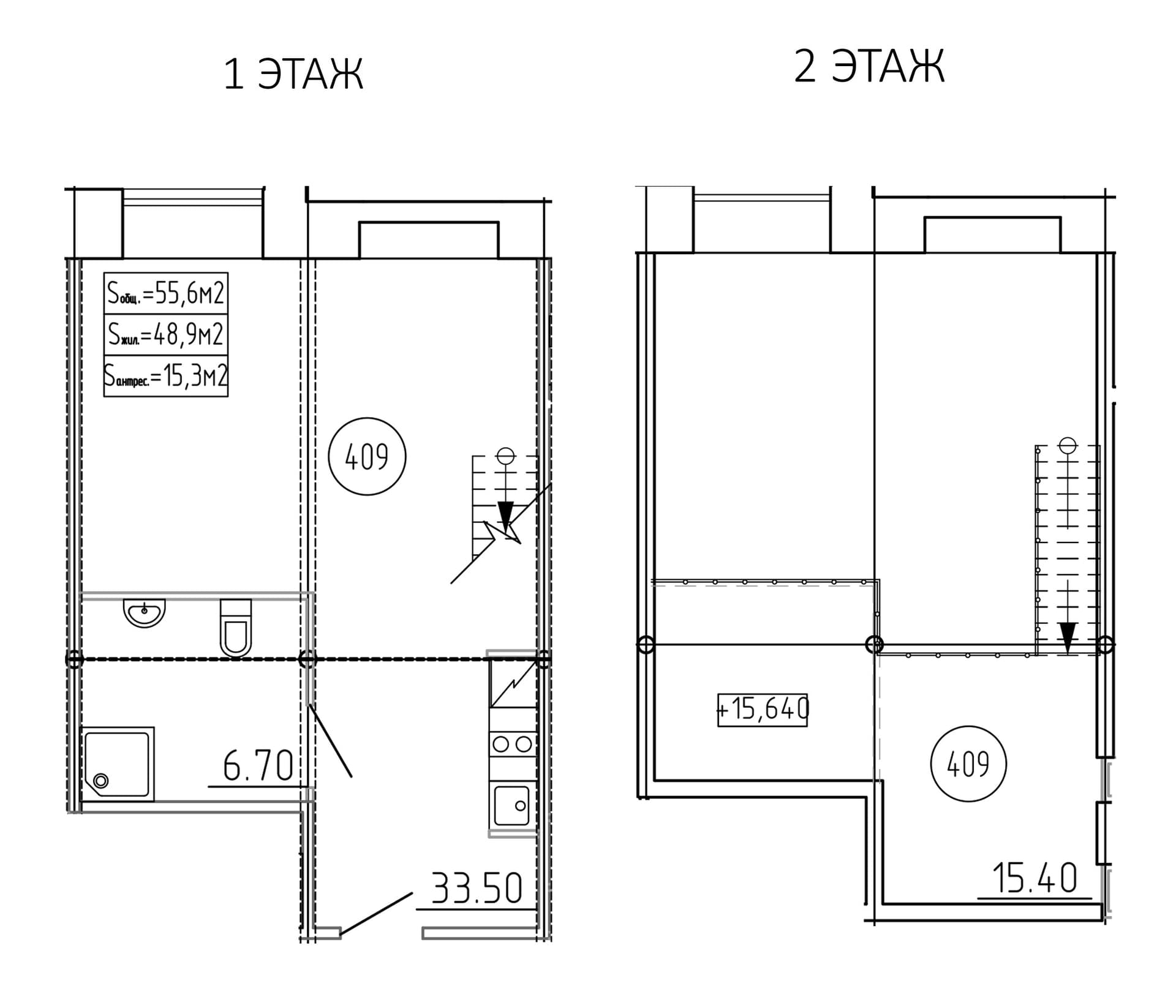 Планировка: Студия 55,6 м² в ЖК «Пространство by Avenue apart»