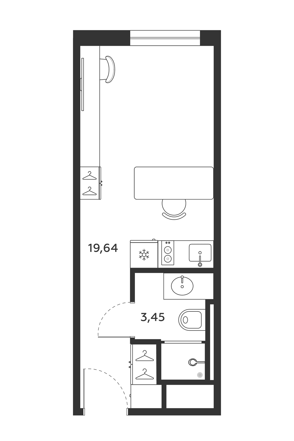 Планировка: Студия 23,1 м² в ЖК «МФК SAAN»