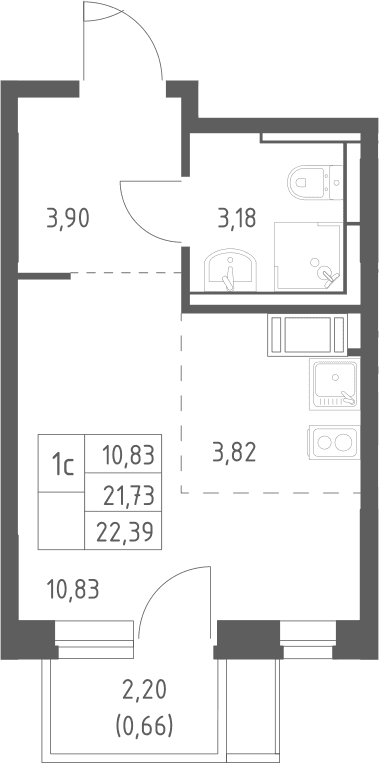 Планировка: Студия 21,7 м² в ЖК «Пятницкие Луга»