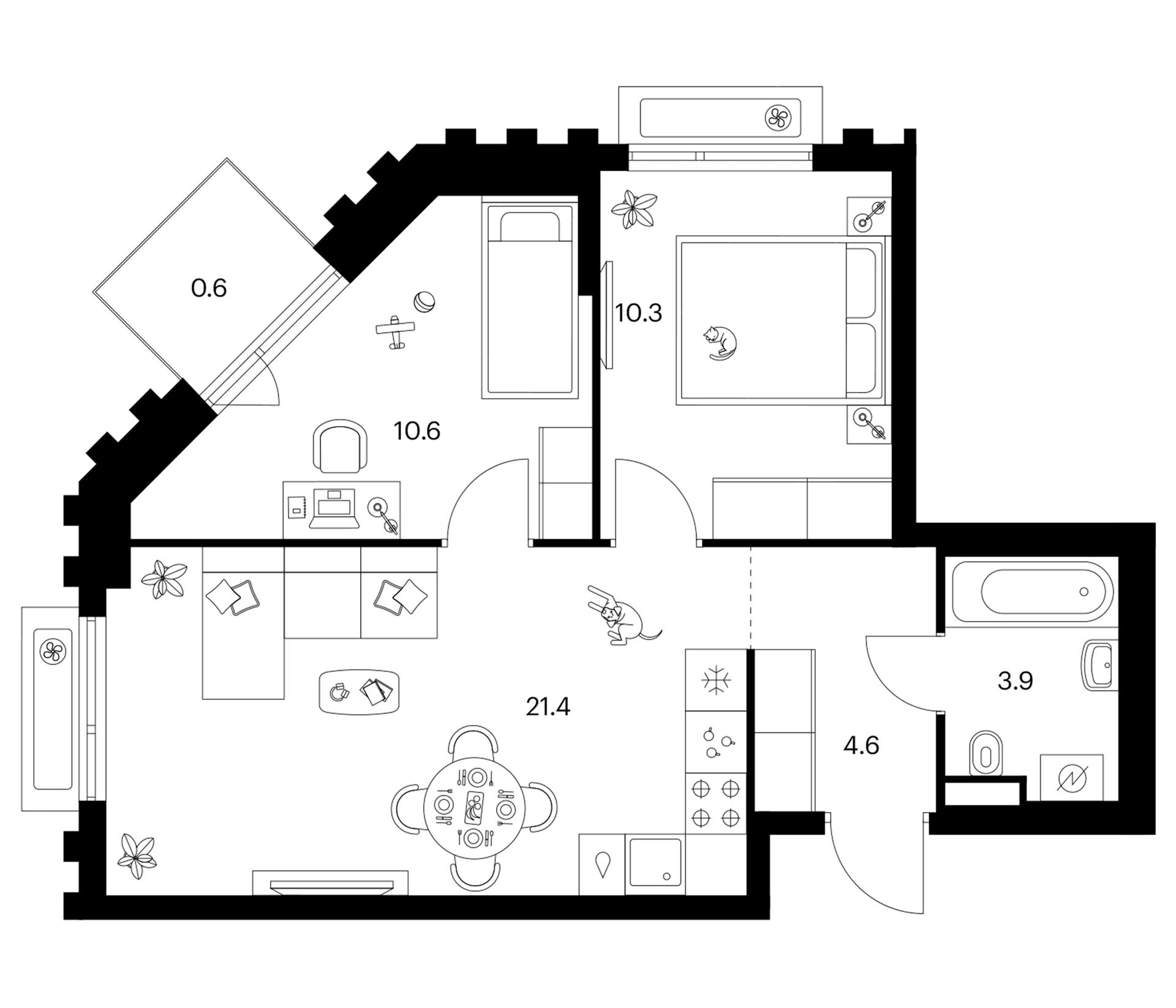 Планировка: 2-комнатная квартира 50,8 м² в ЖК «Белая Дача парк»