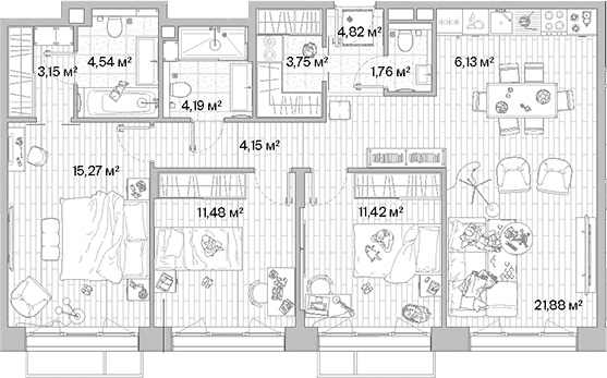 Планировка: Квартира евро-4 92,5 м² в ЖК «МЫС»