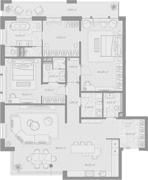 Планировка: 2-комнатная квартира 144,1 м² в ЖК «Николь»