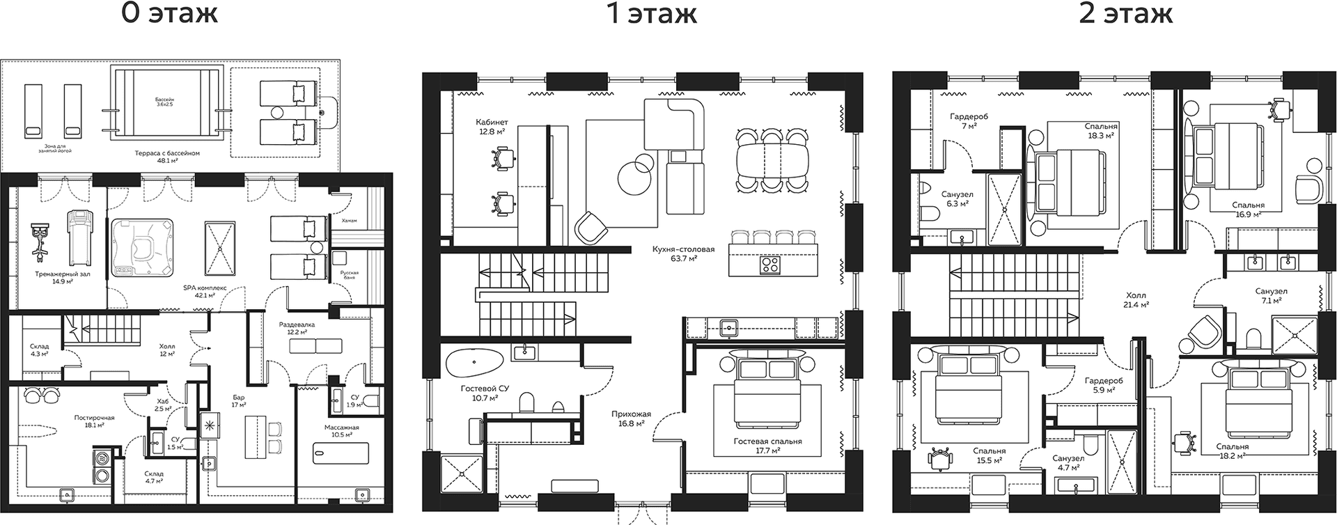 Планировка: Коттедж 381,4 м² в ЖК «River Residences»