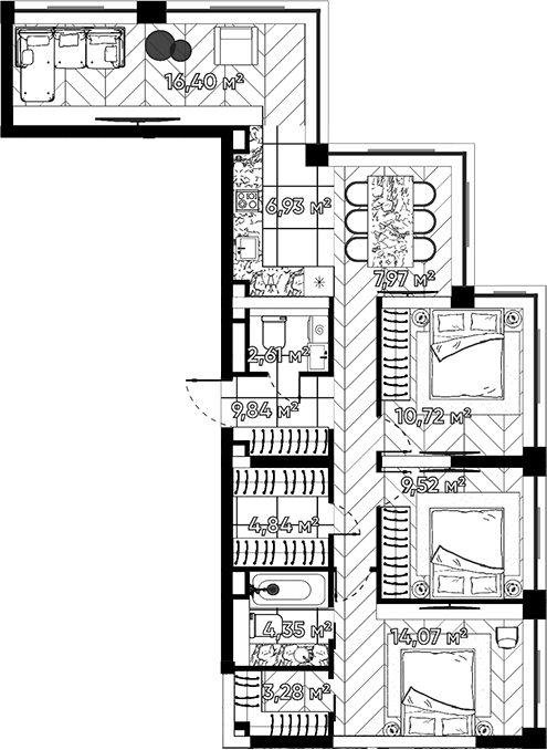 4-комнатная квартира